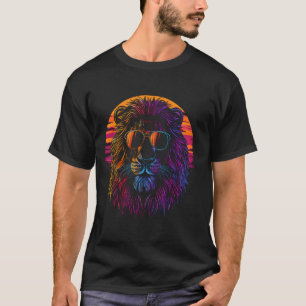 Camiseta Leão Engraçado Amante de Animais Legais Arte Retro