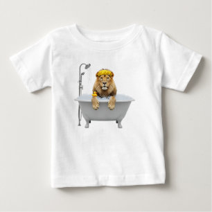 Camiseta Leão engraçado em um banho de espuma com touca de
