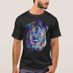 Camiseta Leão Face de Leão Colorida Pintura Abstrata Leão