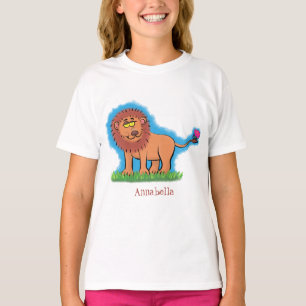 Camiseta Leão feliz com ilustração de desenho animado de