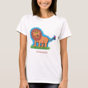 Camiseta Leão feliz com ilustração de desenho animado de bo