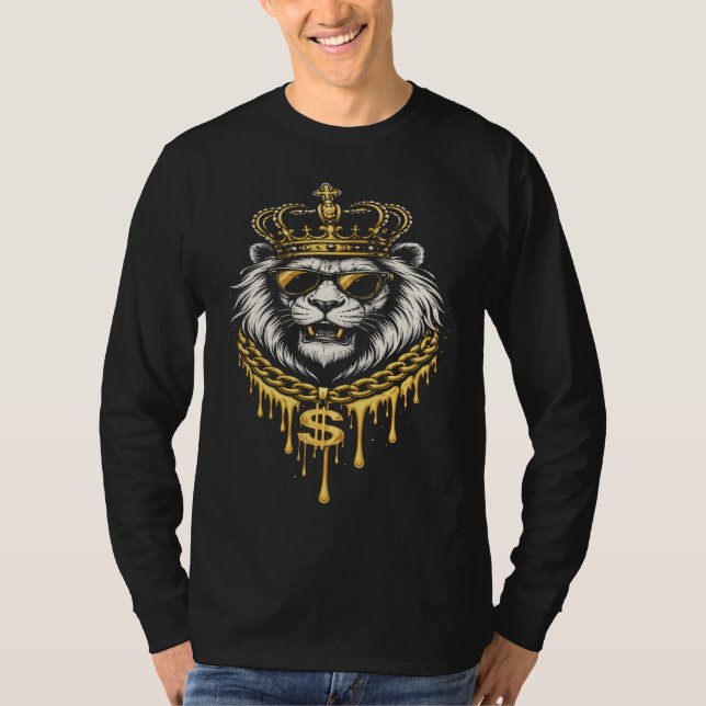 Camiseta Leão Feroz de Rua com Coroa e Corrente (Frente)