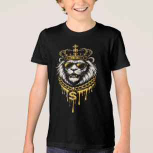 Camiseta Leão Feroz de Rua com Coroa e Corrente