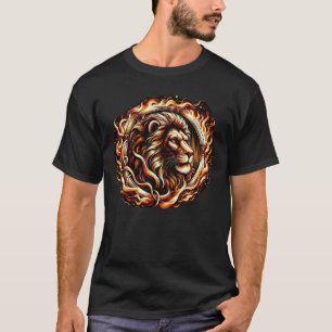 Camiseta Leão Flamejante no Anel de Chamas de Fogo Astrolog