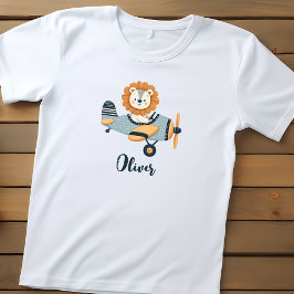 Camiseta Leão Fofo em Avião Encantador Personalizado