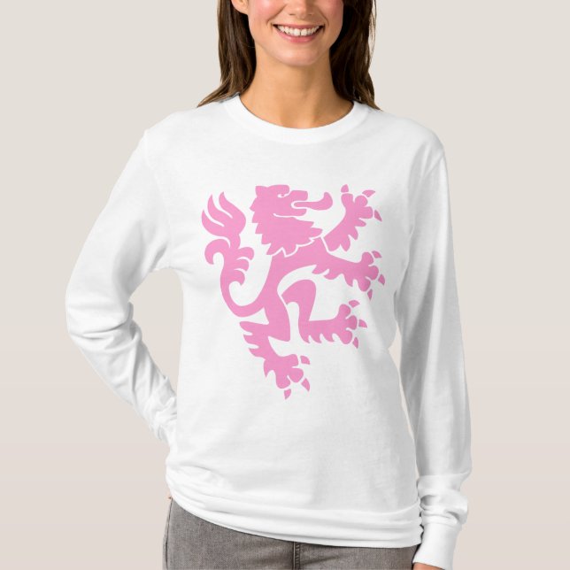 Camiseta Leão heráldico 01 - rosa (Frente)