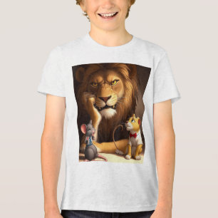 Camiseta Leão Irritado com Filhote Curioso e Ratinho Minúsc