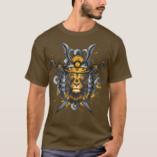 Camiseta Leão Leão Cabeça Selvagem Gato Samurai Capacete Pa