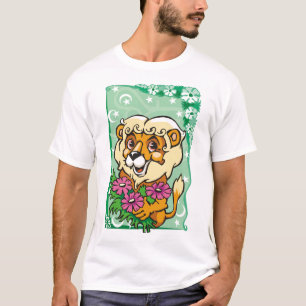 Camiseta Leão Leão Floral, flores cor-de-rosa