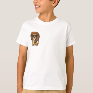 Camiseta Leão Legal Com Óculos de Sol Bebendo Suco Infantil