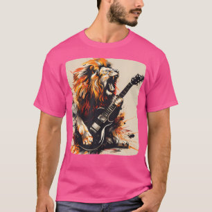 Camiseta Leão legal Com Violão Elétrico Para Um Som Negrito
