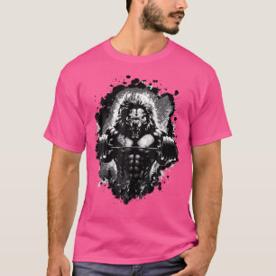 Camiseta Leão Levantando Pesos Da Gengiva Formação De Múscu