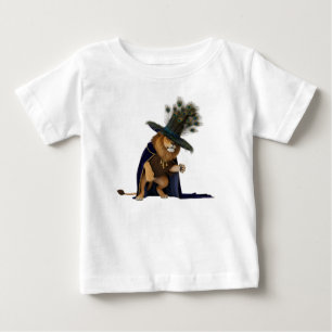 Camiseta Leão Majestoso com Cape Real Azul e Pena de Pavão