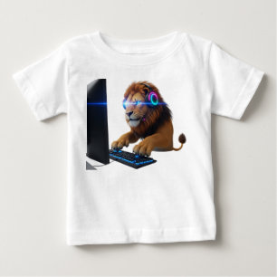 Camiseta Leão Majestoso Pro Gamer Usando Headset RGB Isolad