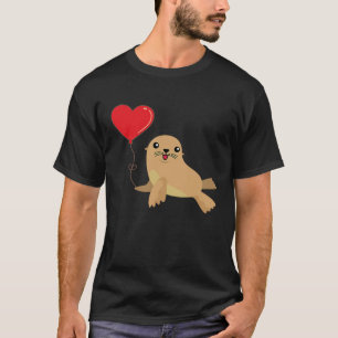 Camiseta Leão-Mar com Dia de os namorados de Balão-Cardíaco