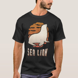 Camiseta Leão-Marinho Vintage Retro Clássico Animal Pôr-do-