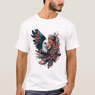 Camiseta Leão metade da arte animal da águia