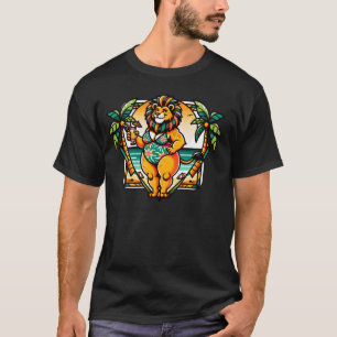 Camiseta Leão Na Praia Com Coquetel Para Crianças Verão Bo