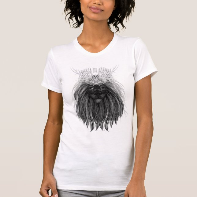 Camiseta Leão Negro com Coroa e Monograma (Frente)