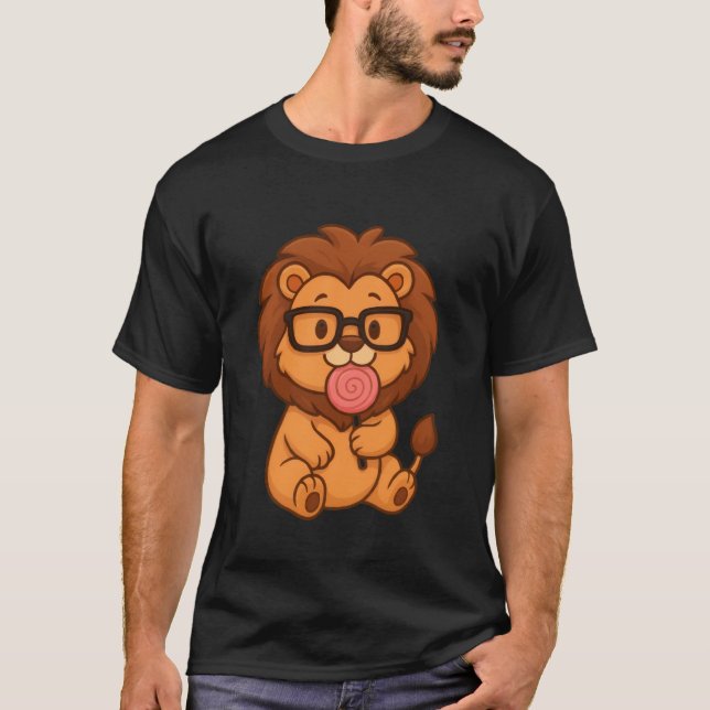 Camiseta "Leão Nerdy Doce - Design de Cartoon Animal (Frente)