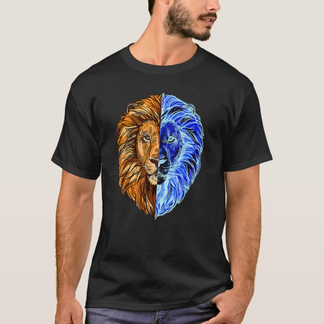 Camiseta Leão Orgulhoso Poderoso Leão Astrologia Cabeça Org (Frente)