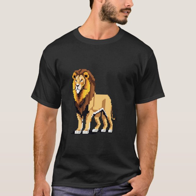 Camiseta Leão Pixel Art de Jogo Estilo Retro 32-bit (Frente)