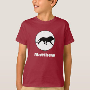 Camiseta Leão Preto Desenhado em Círculo Branco
