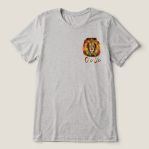 Camiseta leão rasta cabeça vermelha verde amarela Jamaica u