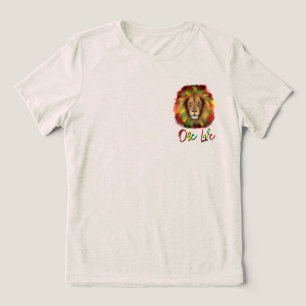 Camiseta leão rasta cabeça vermelha verde amarela Jamaica u