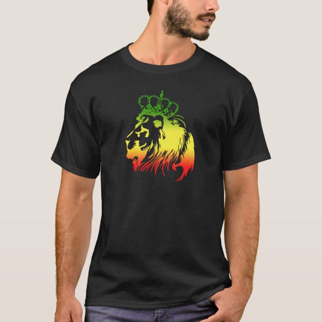 Camiseta Leão RASTA de Judá | Vermelho Dourado Verde (Frente)