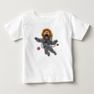 Camiseta Leão Rugindo Astronauta Flutuando em Traje Espacia