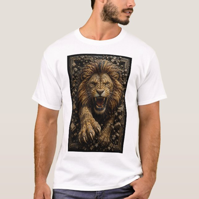 Camiseta Leão Rugindo – Micro Mosaico 3D (Frente)