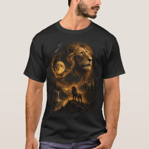 camiseta leão rugindo para a lua lua cheia leão