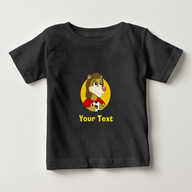 Camiseta Leão segurando um desenho animado de bola de futeb (Frente)