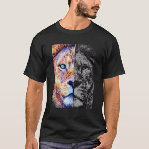 Camiseta Leão Selvagem Selvagem de Gato Colorido de Animais