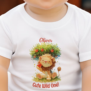 Camiseta Leão Sorridente Fofo E Árvore de Maçã Adicionar No