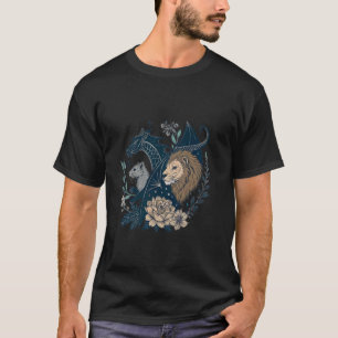 Camiseta Leão Suricata Dragão Folhagem Arte Floral Ilustraç
