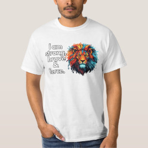Camiseta Leão Trabalho de arte: Eu sou forte, corajoso e fe