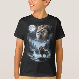 Camiseta Leão Uivando Para a Lua Animal de Safari Retro 90s