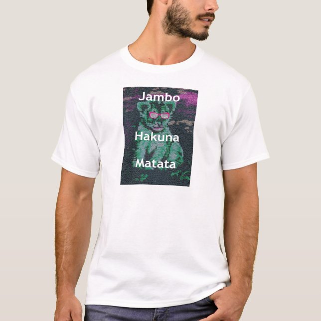 Camiseta Leão Verde com Óculos Rosa "Hakuna Matata" Arte (Frente)