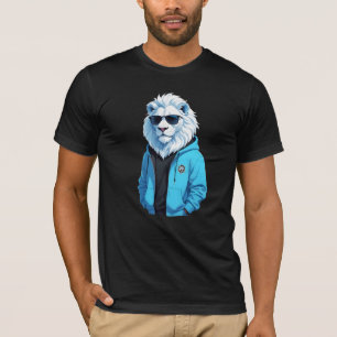 Camiseta Leão Vestindo Hoodie Engraçado Caráter Legal do An