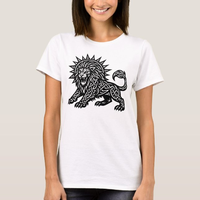 Camiseta Leão Zodíaco Sol‑Crina Leão | BurnsInHell (Frente)