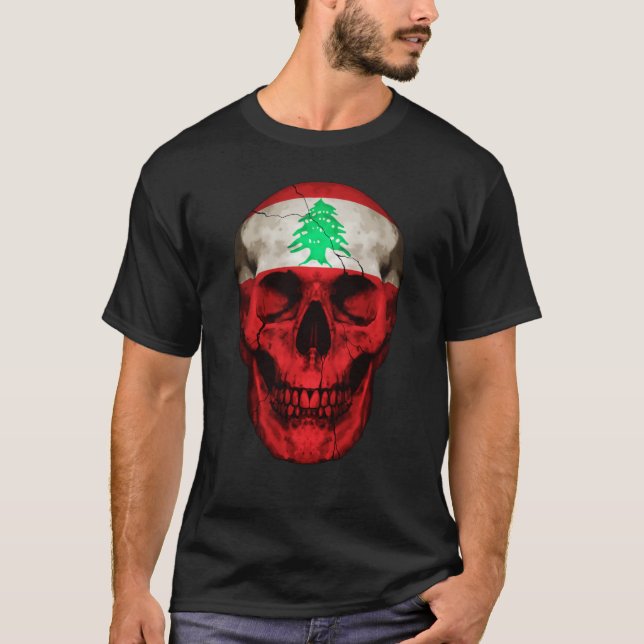 Camiseta Lebanon Flag Skull Lebanese Roots Proud Patriotic (Frente)