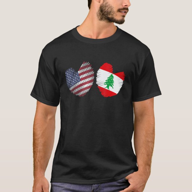 Camiseta Lebanon USA Heart American Flag Lebanese Flag Love (Frente)