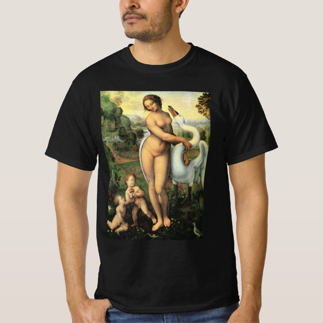 Camiseta Leda e o Cisne de Leonardo da Vinci (Frente)