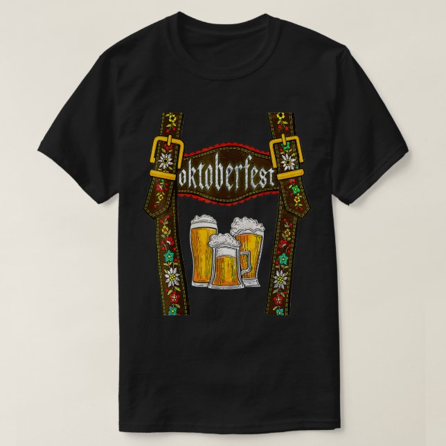 Camiseta Lederhosen Suspenders Oktoberfest Bavarian Munique (Frente do Design)