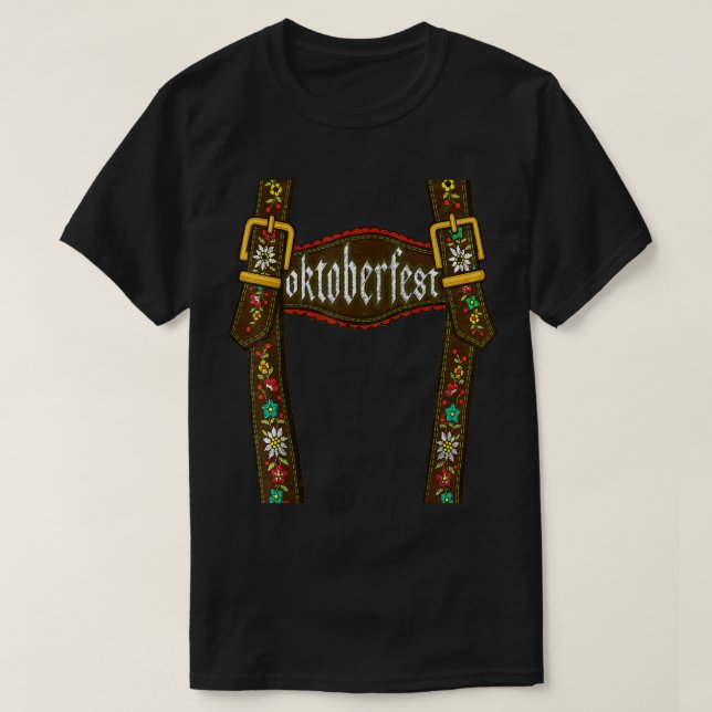 Camiseta Lederhosen Suspenders Tee Oktoberfest Bavarian Mun (Frente do Design)