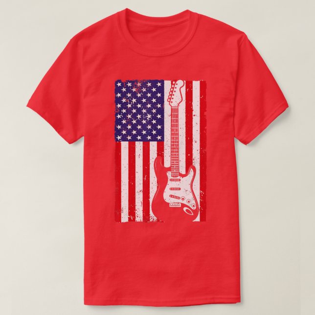 Camiseta Legal bandeira americana guitarra para homens mulh (Frente do Design)