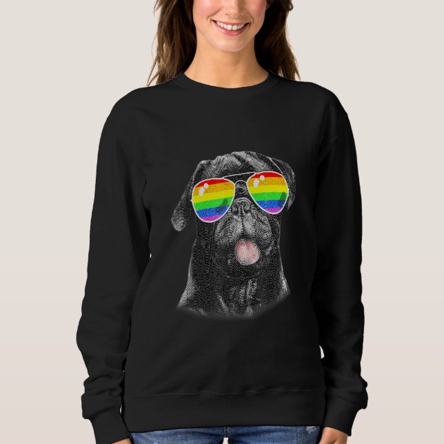 Camiseta Legal Black Pug Dog Orgulho gay Flag Óculos Solare (Frente)