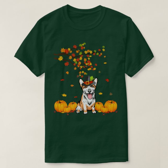 Camiseta Legal Cachorro de Corgi no outono Ação de Graças - (Frente do Design)